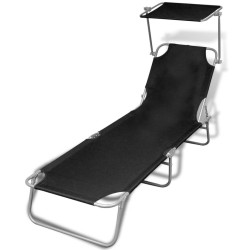 vidaXL Tumbona plegable con toldo acero y tela negro