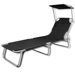 vidaXL Tumbona plegable con toldo acero y tela negro