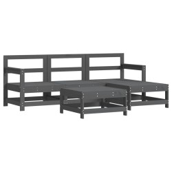 vidaXL Juego de sofás de jardín 5 piezas madera maciza de pino gris