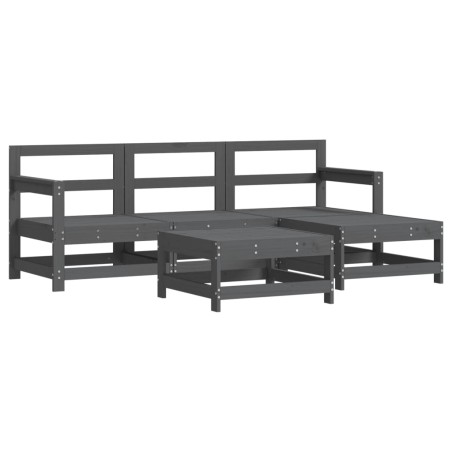 vidaXL Juego de sofás de jardín 5 piezas madera maciza de pino gris