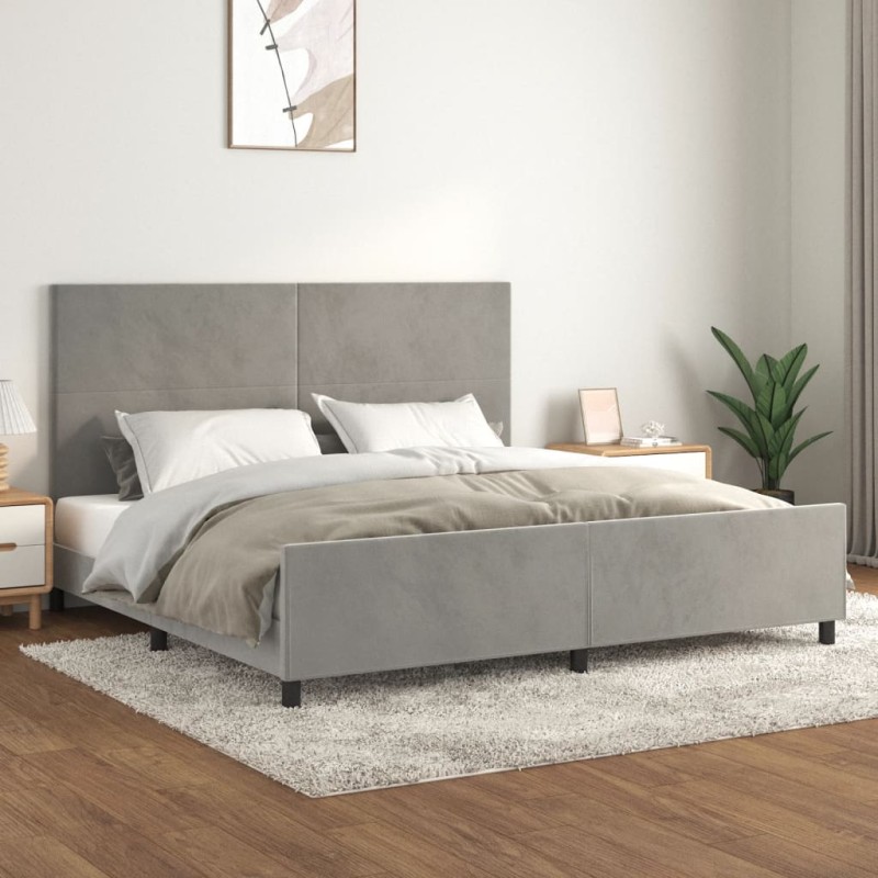 vidaXL Estructura de cama con cabecero terciopelo gris claro 200x200cm vidaXL Estructura de cama con cabecero terciopelo gris claro 200x200cm