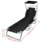 vidaXL Tumbona plegable con toldo acero y tela negro vidaXL Tumbona plegable con toldo acero y tela negro