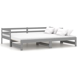 vidaXL Sofá cama extraíble madera maciza de pino gris 2x(90x200) cm