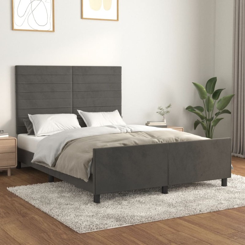 vidaXL Estructura cama con cabecero terciopelo gris oscuro 140x200 cm vidaXL Estructura cama con cabecero terciopelo gris oscuro 140x200 cm