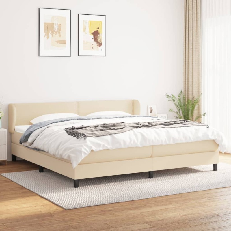vidaXL Cama box spring con colchón tela color crema 200x200 cm vidaXL Cama box spring con colchón tela color crema 200x200 cm