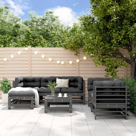 vidaXL Juego de muebles de jardín 7 piezas madera maciza de pino gris