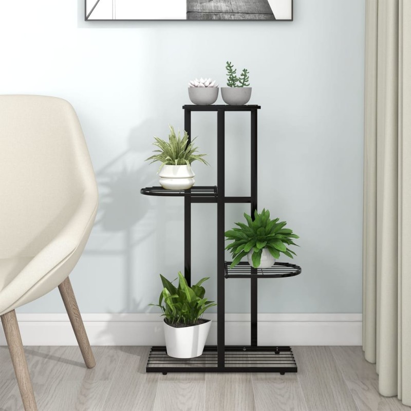 vidaXL Soporte de flores de 4 estantes de metal negro 43x22x76 cm vidaXL Soporte de flores de 4 estantes de metal negro 43x22x76 cm