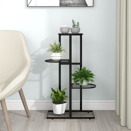 vidaXL Soporte de flores de 4 estantes de metal negro 43x22x76 cm