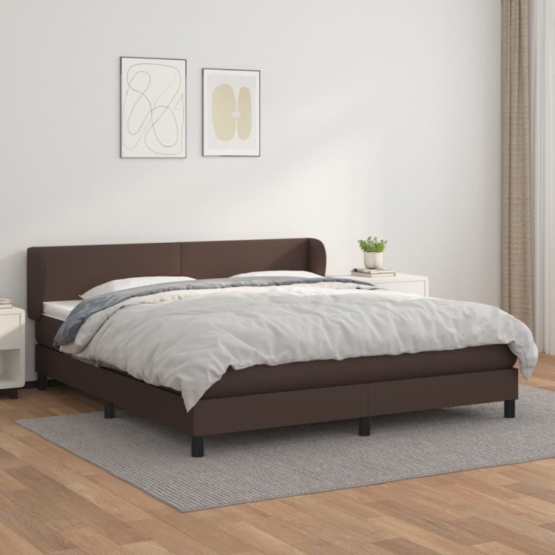 vidaXL Cama box spring con colchón cuero sintético marrón 160x200 cm vidaXL Cama box spring con colchón cuero sintético marrón 160x200 cm