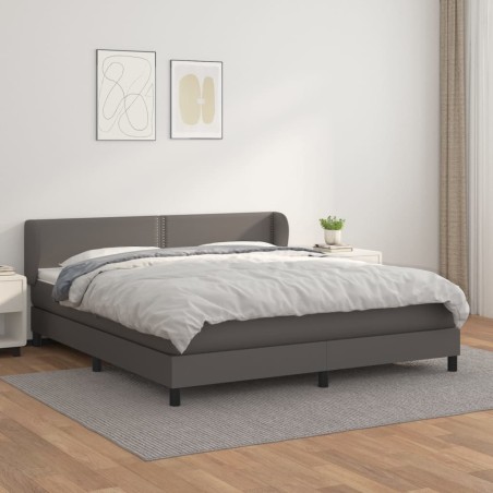 vidaXL Cama box spring con colchón cuero sintético gris 160x200 cm