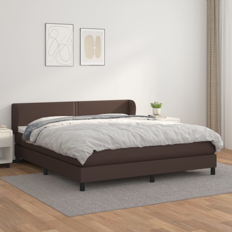 vidaXL Cama box spring con colchón cuero sintético marrón 180x200 cm vidaXL Cama box spring con colchón cuero sintético marrón 180x200 cm