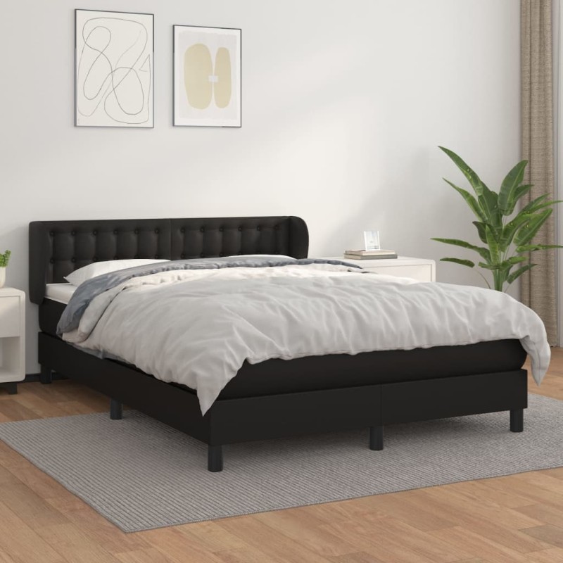 vidaXL Cama box spring con colchón cuero sintético negro 140x190 cm vidaXL Cama box spring con colchón cuero sintético negro 140x190 cm