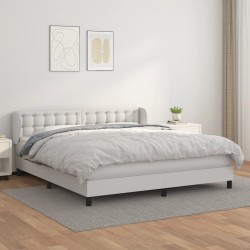 vidaXL Cama box spring con colchón cuero sintético blanco 180x200 cm