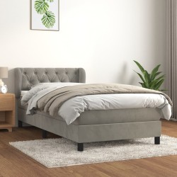 vidaXL Cama box spring con colchón terciopelo gris claro 80x200 cm