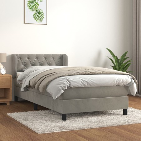vidaXL Cama box spring con colchón terciopelo gris claro 80x200 cm