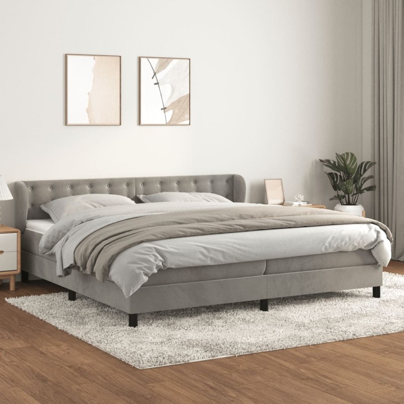 vidaXL Cama box spring con colchón terciopelo gris claro 200x200 cm vidaXL Cama box spring con colchón terciopelo gris claro 200x200 cm