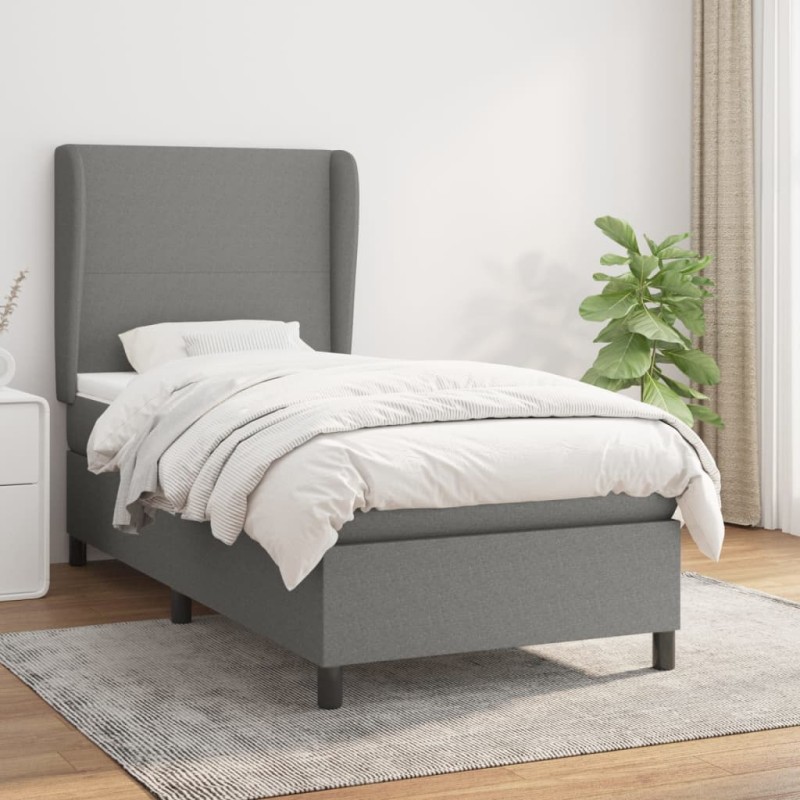 vidaXL Cama box spring con colchón tela gris oscuro 90x190 cm vidaXL Cama box spring con colchón tela gris oscuro 90x190 cm