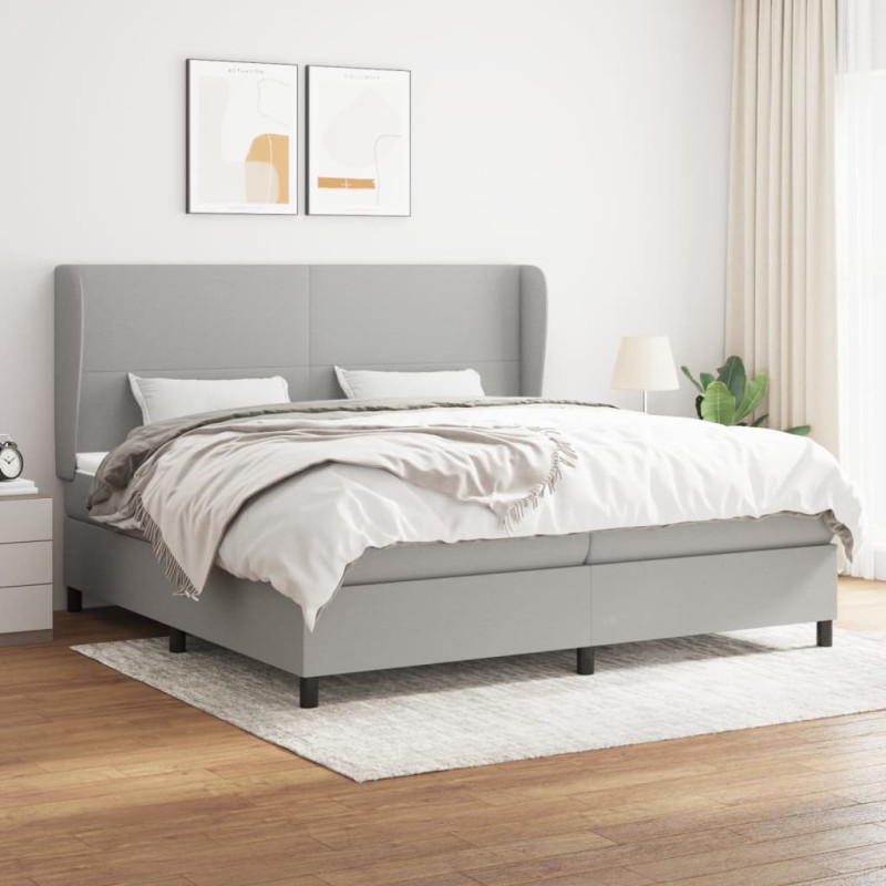 vidaXL Cama box spring con colchón tela gris claro 200x200 cm vidaXL Cama box spring con colchón tela gris claro 200x200 cm