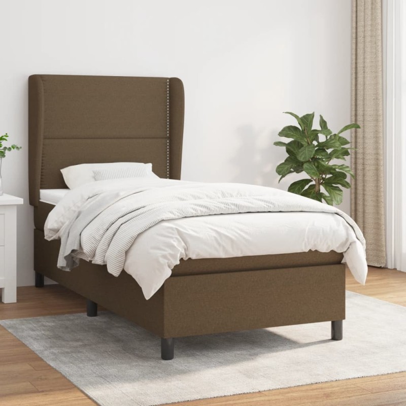 vidaXL Cama box spring con colchón tela marrón oscuro 90x190 cm vidaXL Cama box spring con colchón tela marrón oscuro 90x190 cm