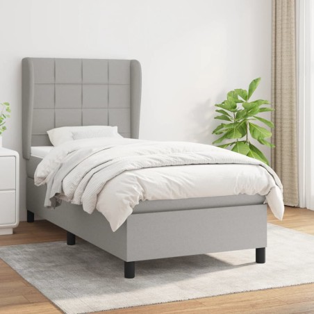 vidaXL Cama box spring con colchón tela gris claro 90x200 cm