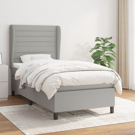 vidaXL Cama box spring con colchón tela gris claro 100x200 cm