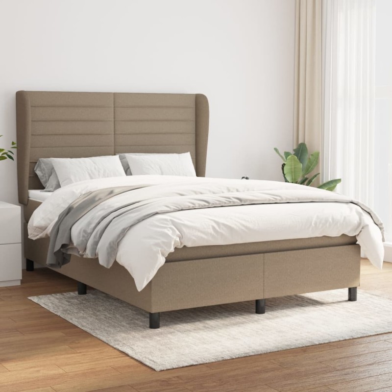 vidaXL Cama box spring con colchón tela gris taupe 140x200 cm