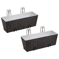 vidaXL Jardinera de balcón trapecio ratán negro 50 cm 2 uds