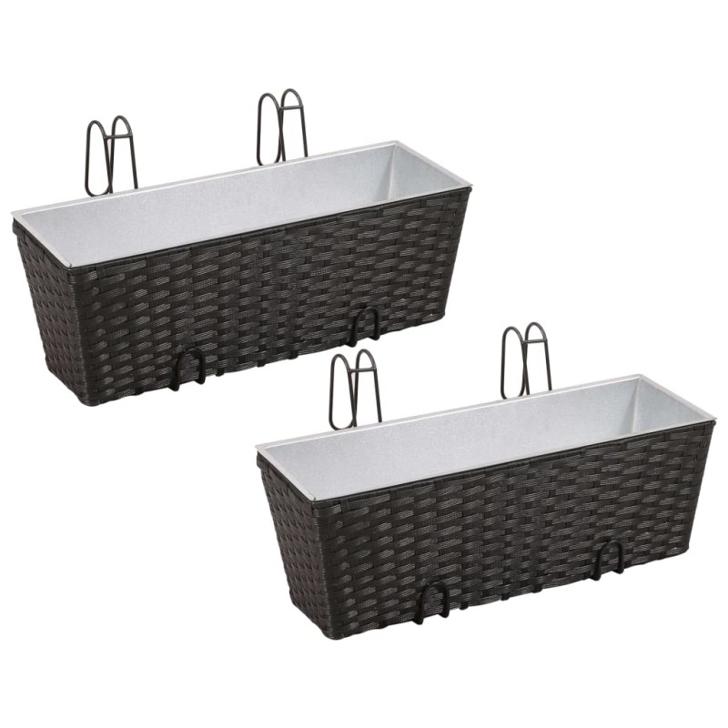 vidaXL Jardinera de balcón trapecio ratán negro 50 cm 2 uds vidaXL Jardinera de balcón trapecio ratán negro 50 cm 2 uds