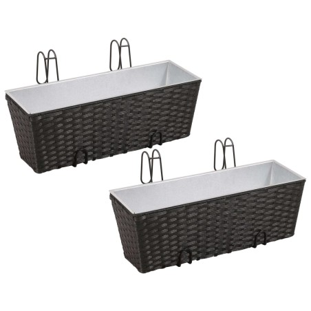 vidaXL Jardinera de balcón trapecio ratán negro 50 cm 2 uds