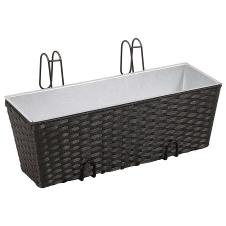 vidaXL Jardinera de balcón trapecio ratán negro 50 cm 2 uds