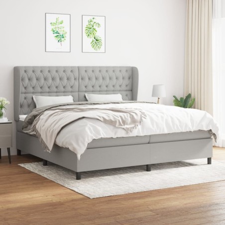 vidaXL Cama box spring con colchón tela gris claro 200x200 cm