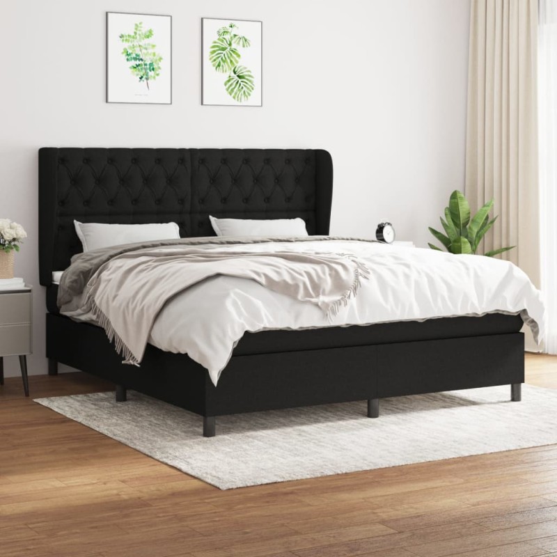 vidaXL Cama box spring con colchón tela negro 160x200 cm vidaXL Cama box spring con colchón tela negro 160x200 cm