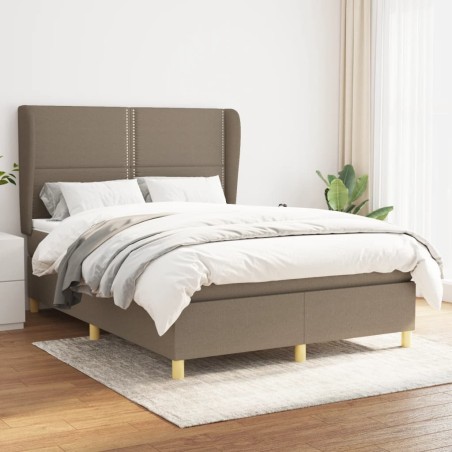 vidaXL Cama box spring con colchón tela gris taupe 140x200 cm