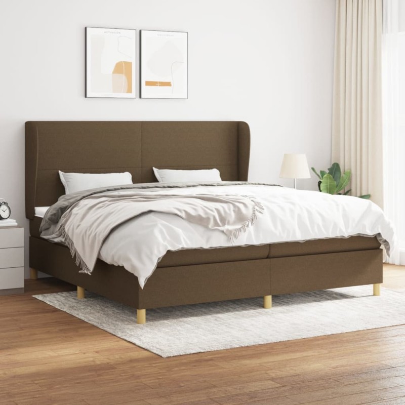 vidaXL Cama box spring con colchón tela marrón oscuro 200x200 cm vidaXL Cama box spring con colchón tela marrón oscuro 200x200 cm