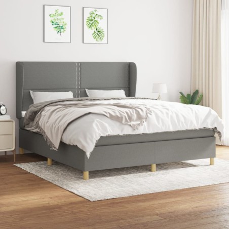 vidaXL Cama box spring con colchón tela gris oscuro 160x200 cm