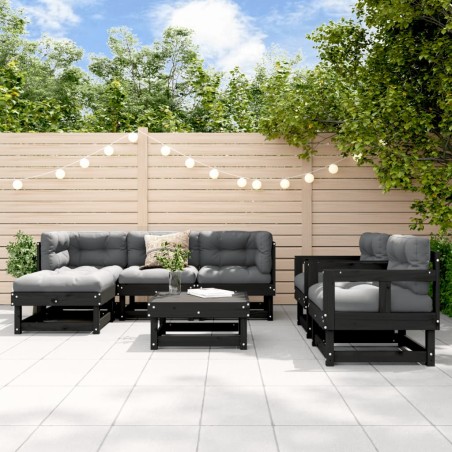 vidaXL Juego de muebles de jardín 7 piezas madera maciza de pino negro