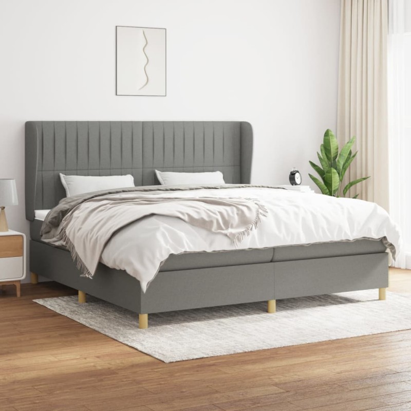 vidaXL Cama box spring con colchón tela gris oscuro 200x200 cm