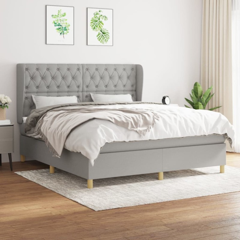 vidaXL Cama box spring con colchón tela gris claro 160x200 cm