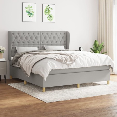 vidaXL Cama box spring con colchón tela gris claro 160x200 cm