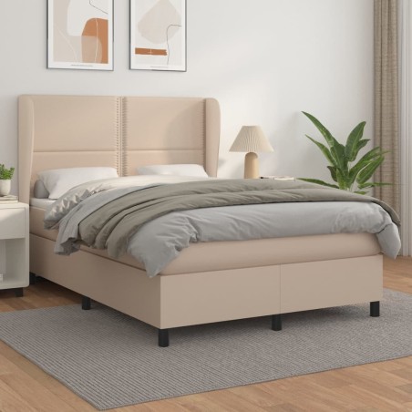 vidaXL Cama box spring con colchón cuero sintético capuchino 140x190cm