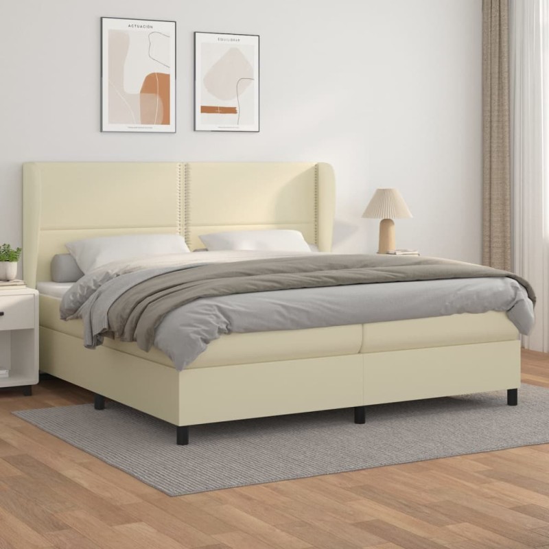 vidaXL Cama box spring con colchón cuero sintético crema 200x200 cm