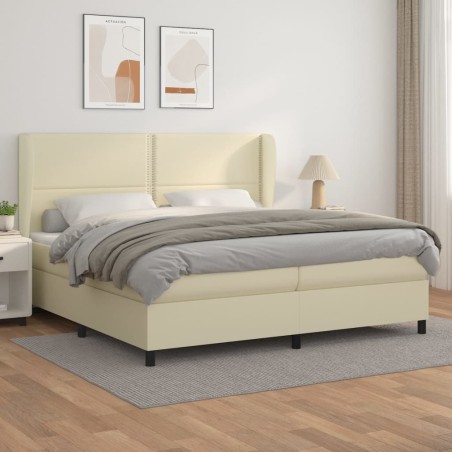vidaXL Cama box spring con colchón cuero sintético crema 200x200 cm