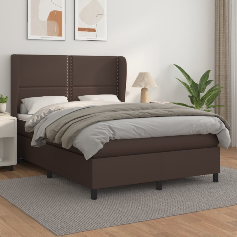 vidaXL Cama box spring con colchón cuero sintético marrón 140x190 cm vidaXL Cama box spring con colchón cuero sintético marrón 140x190 cm