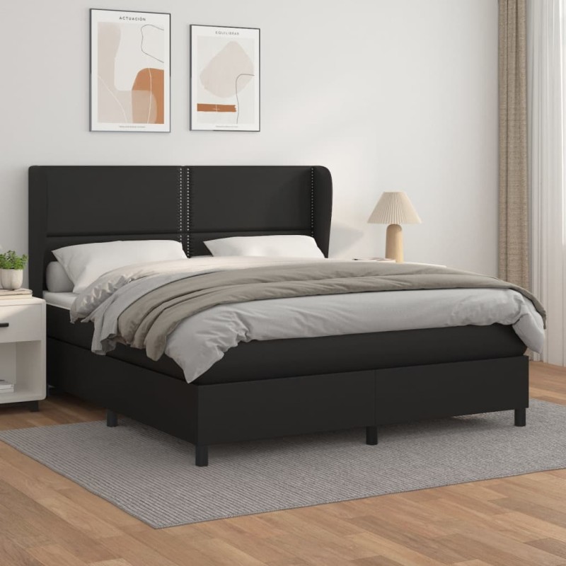 vidaXL Cama box spring con colchón cuero sintético negro 160x200 cm