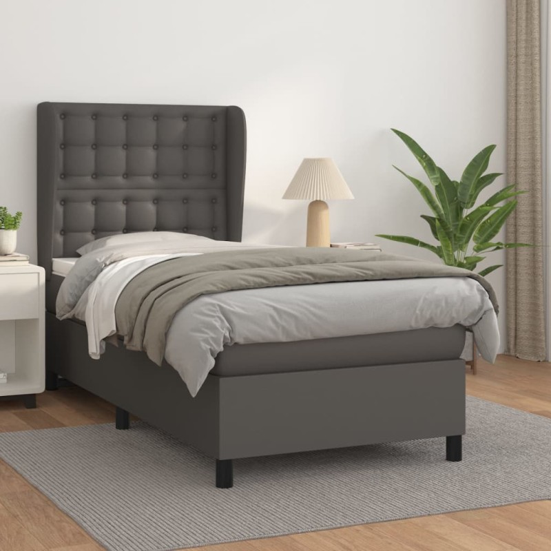 vidaXL Cama box spring con colchón cuero sintético gris 100x200 cm vidaXL Cama box spring con colchón cuero sintético gris 100x200 cm
