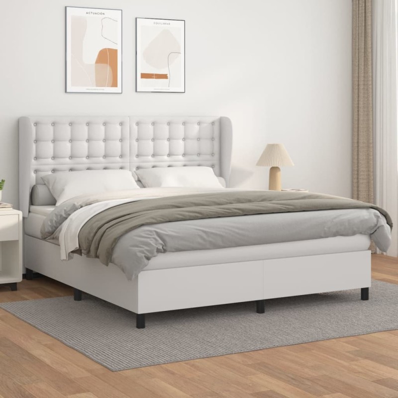 vidaXL Cama box spring con colchón cuero sintético blanco 180x200 cm vidaXL Cama box spring con colchón cuero sintético blanco 180x200 cm