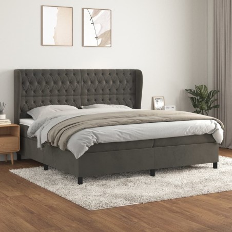 vidaXL Cama box spring con colchón terciopelo gris oscuro 200x200 cm