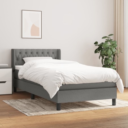 vidaXL Cama box spring con colchón tela gris oscuro 90x200 cm