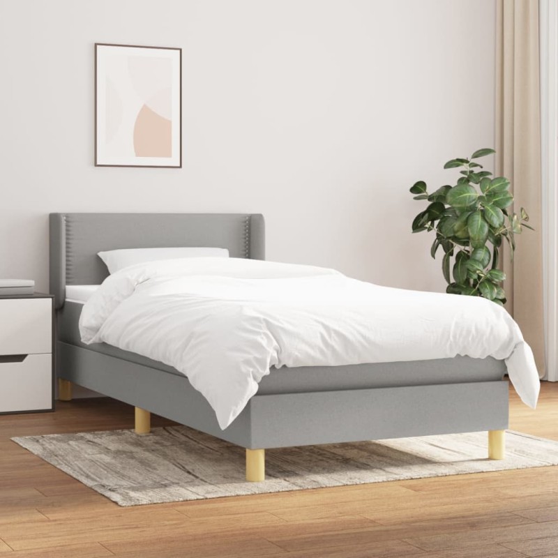 vidaXL Cama box spring con colchón tela gris claro 90x200 cm vidaXL Cama box spring con colchón tela gris claro 90x200 cm