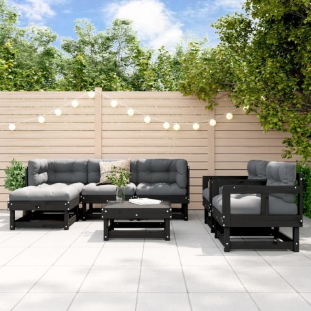 vidaXL Juego de muebles de jardín 7 piezas madera maciza de pino negro